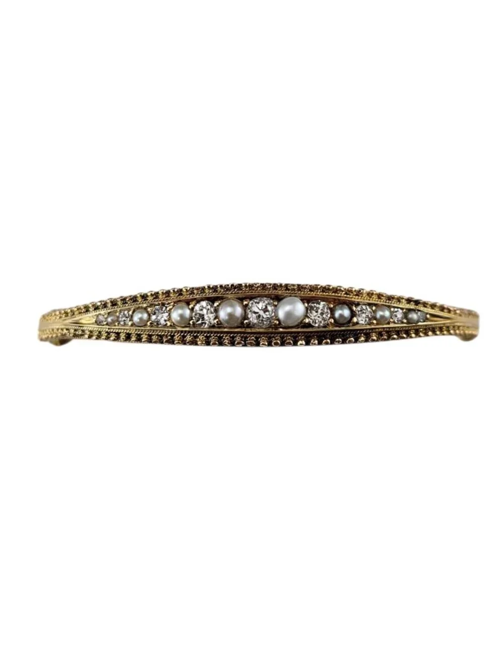 15K Yellow Gold Pearl and Diamond Bangle Bracelet #25607